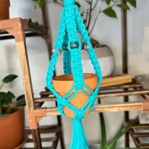 Teal Mini Macrame Plant Hanger