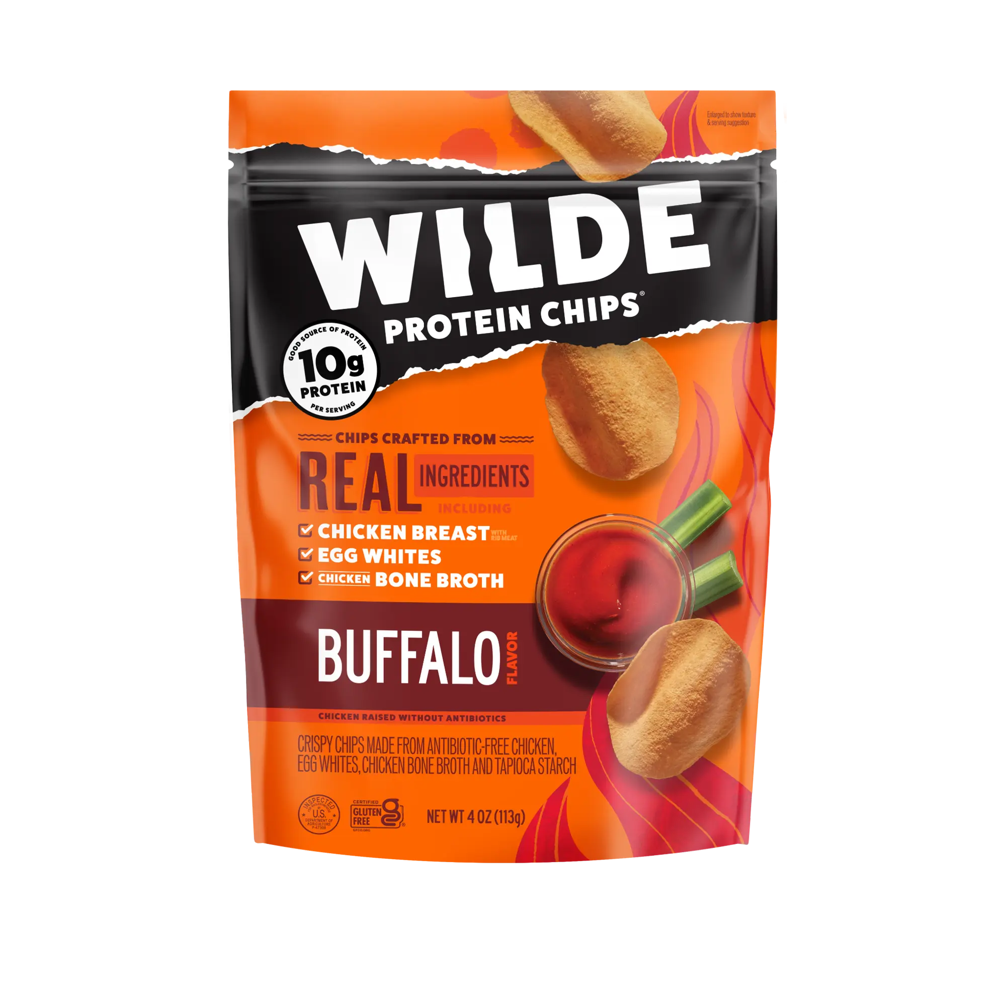 (12 pack) WILDE Protein Chips Buffalo, Thin Crispy High Protein, Keto Low Carb Snack, 4.0 Oz