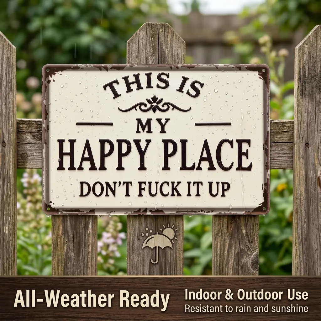 This Is My Happy Place Vintage Metal Tin Sign 12 x 8 Inch Funny Rustic Wall Decor Plaque for Home Bar Garage Farmhouse Patio Weatherproof UV Printed Metal Wall Sign Easy Hanging