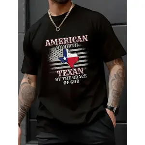 100% Cotton Unisex American by Birth Texan by the Grace of God Texas Flag T-Shirt - Printed Short Sleeve T-Shirt Top