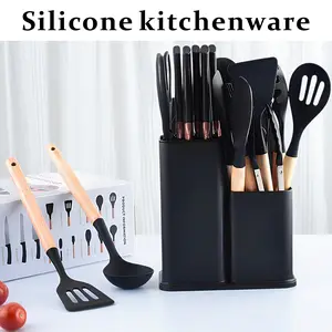 Funky 19-Piece Kitchen Knife Set - High Carbon Stainless Steel Sharp Knives & Scissors, Black Cutlery with Nonstick Silicone Wooden Handles, Stylish Kitchen Cutting Utensils(black/pink/white/grey) Block Sturdy Modern Kitchenware Home Handy