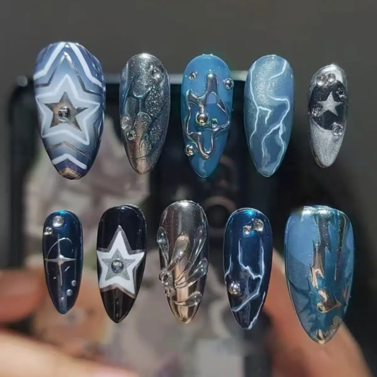 Stylish Press-On Nails Set, 24pcs Deep Sea Design Crazy Nail Art, Ideal for Daily Wear & Special Occasions, Enhance Your Look Instantly! Decorative Nails