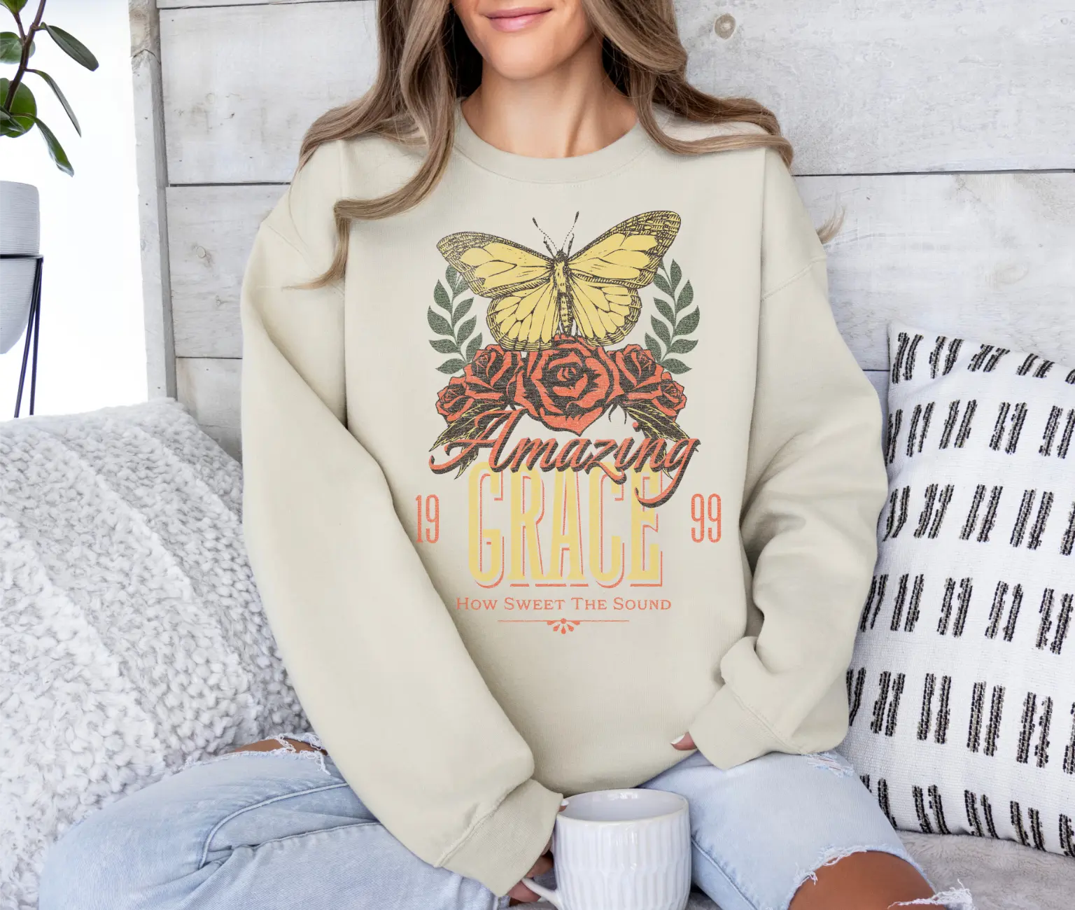 Sweatshirts, distressed sweatshirt, amazing grace butterfly sweatshirts, butterfly sweatshirts, Christian butterfly sweatshirts, Christian clothing