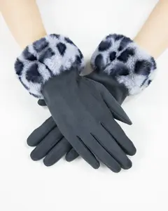 Women's Faux Fur Leopard Cuff Suede Gloves