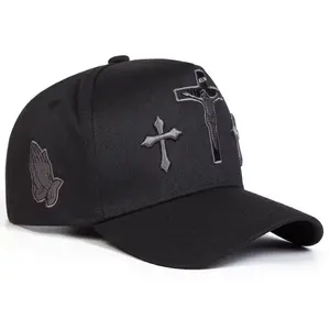 [2-sided print] Unisex Jesus Cross Embroidered 5-Panel Hat, Christian Baseball Cap, Sun Spring & Summer Travel Hat
