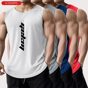 Pack of 4 men’s quick-dry casual sports tank tops—breathable sleeveless fitness shirts suitable for running and training; gym wear and casual outdoor men’s tank tops.