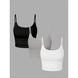 Women’s minimalist solid backless ruched crop cami top, casual sleeveless spaghetti strap top for daily wear, ladies’ clothing for all seasons, adjustable cami straps, cute tops, elegant sleeveless cami GARMENTARY