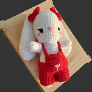 Crochet Bunny Plush Toy – Amigurumi Rabbit with Red Jumper and Bows