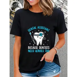 GGOR 100% Cotton Dental Designs Dental Assistant T-Shirt