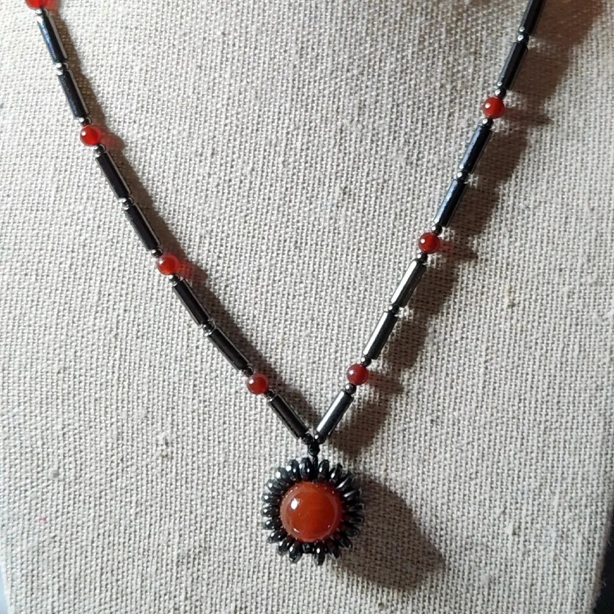 Magnetic Hematite 18" & Carnelian Pendant