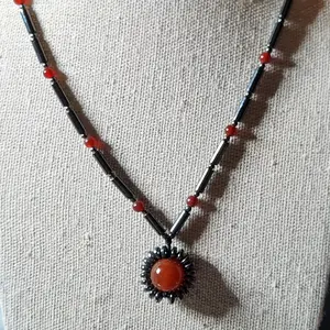 Magnetic Hematite 18" & Carnelian Pendant