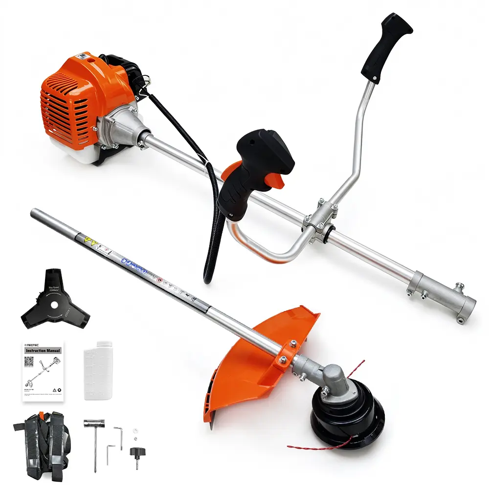 NEOTEC 52cc Gas Weed Eater, 2-Stroke String Trimmer & Brush Cutter, 15-Inch Trimmer Head, 10-Inch 3-Tooth Metal Blade, U-Shaped Handle for Heavy Yard Clearing