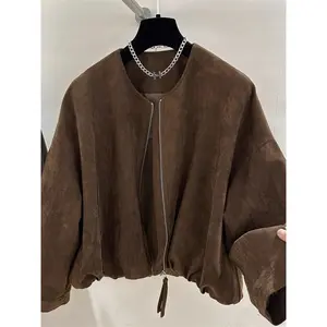 Sli ort Suede Jaet Women's Spring Autumn Loose Slimming Lazy Outerwear Trendy Top Korean Sle High Waist Long Pants