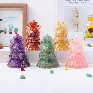 Crystal Tree Statue, 1 Count Natural Crystal Gravel Christmas Tree Statue, Resin Reiki Stone Divination Fengshui Sculpture, Home Decor