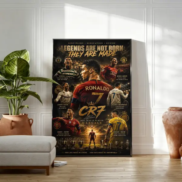 Cristiano Ronaldo CR7 Career Timeline Artistic Print, Football Legend Room Decor Poster, Ideal Gift for Football Fans