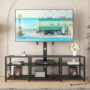 VECELO TV Stand with TV  Mount and Power Outlet for TVs up to 85 Inch 3 Tiers TV Entertainment Center Console Height Adjustable Mount with Storage Shelves for Living Room, Bedroom