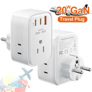 USA to Europe International Plug Adapter, Toocki Travel Adapter, (Single C port 20W Max, USB-A port 18W Max) with 3 AC, 2 USB-C, and 1 USB-A Port, Ideal for iPhone 15, iPad Air, and More,for USA to EU Germany France Iceland Italy  Greece fast charge