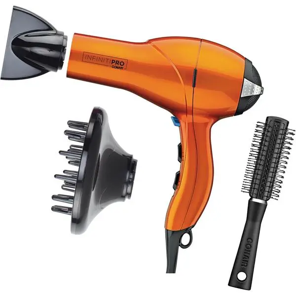 Conair Infiniti PRO Hair Dryer with Diffuser, Concentrator & Blowout Brush | 1875W blow dryer for everyday styling with tourmaline ceramic technology, various heat/speed settings, and a Cold Shot button