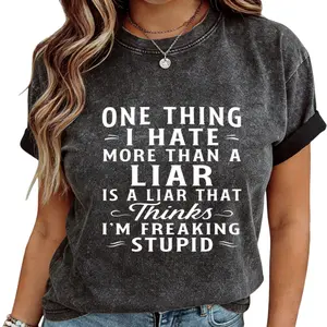 Casual Unisex Washed Tee with Bold Calligraphic Prank Print: 'I Hate Liars' Statement