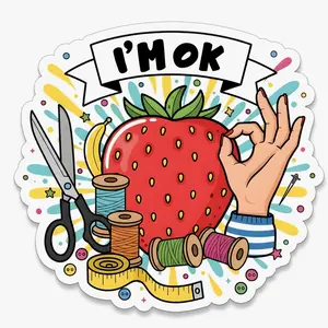 I’m OK Sewing Sticker – Funny Mental Health Craft Vinyl Decal for Quilters, Sewers, Knitters, Laptop, Car, Water Bottle, Handmade Gift HK2