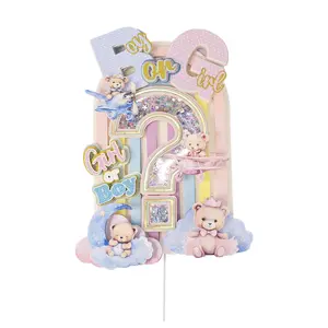 Gender Reveal Cake Topper – Stuffed Teddy Bears & Rainbow Arch | Boy or Girl