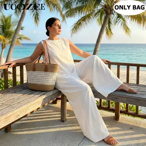 UOOZEE 2026 New Straw Woven Large-Capacity Shoulder Bag - Leather-Handled, Versatile, Stylish Tote for Women’s Business Casual, Boho Outfits & Beach Use,summervibes