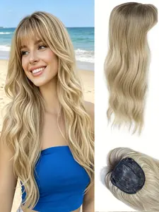 ✨Rooted Honey Blonde Wavy Clip-In Hair Topper with Bangs, Premium Kanekalon Hair, Covers Thinning Spots & Boosts Volume, All-Day Wear