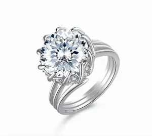 [G103]S925 Sterling Silver Rose Firework Cut High Carbon Diamond Ring