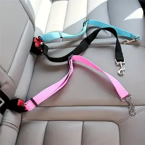 Adjustable Pet Safety Seat Belt Harness with Tow Hooks for Dogs, Durable Polyamide Material, Rear Seat Placement - Ensures Secure Car Travel for Pets