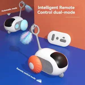 Interactive Smart Electric Pet Toy Car,Rolling Cat Car/Dog Ball ,Multifunctional Mode Remote Control, USB Charging Cable and Interactive Feather Cat Stick,