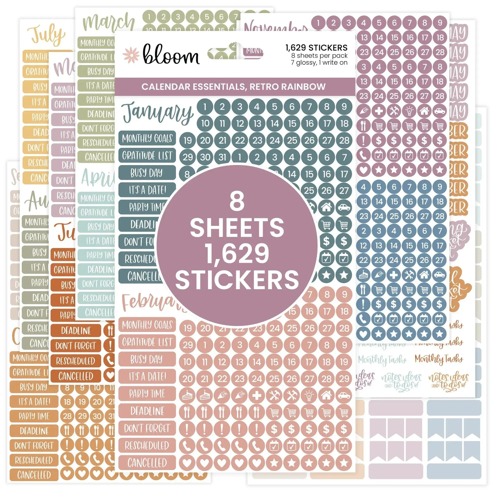 Planner Stickers | Calendar Essentials | Retro Rainbow Planner Stickers | Calendar Essentials | Retro Rainbow