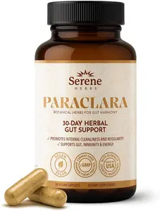 Serene Herbs Paraclara Wormwood Black Walnut Hull Clove Supplement - Cleanse & Detox for Humans - Natural Gut Health Digestive Formula for Children & Adults - Supports Digestion & Energy - 60 Capsules