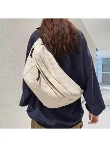 Plaid Large Capacity Chest Bag for Men, Crossbody Bag for Women, Trendy Brand Waist Bag, Simple Solid Color Street Bag, Quilted Bag