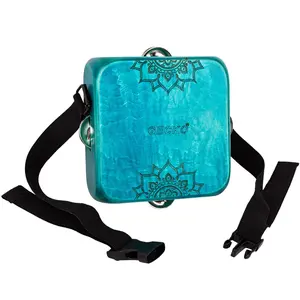 Tambourine Cajon Drum with Jingles, Wearable Strap, Storage Bag, Hand Drum, Handheld Percussion Instrument, Portable Cajon for Rhythm Practice & Live Performance (Blue)