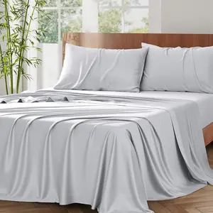 King Size Sheet Set, Cooling Fitted Sheet and Pillowcase Set, 100% Bamboo Fiber Sheets, Cooling King Sheets Set, Hotel Bed Sheets & Pillowcases, 4-Piece, 16 Inch Deep Pockets, Gray