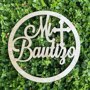 Mi Bautizo Laser Cut Wood Sign - Circular Design with Elegant Lettering