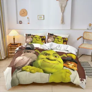 Shrek Character Print Decorative Duvet Cover Set,2/3 Pcs,Includes 1 Count Duvet Cover & 1/2 Pillowcase without Filler,Comfortable and soft,Stylish and warm bedroom bedding,Perfect for gifting,Multiple styles available.