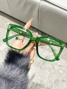 Women's Square Frame Fashion Decorative Blue Light Blocking Glasses, Casual Metal Frame Daily Accessory, All Seasons Wear