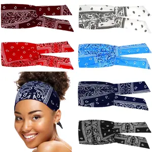6 pcs tie headbands for women, adjustable wide bandana headband ties, knotted African hairbands, elastic non-slip floral headbands for yoga, running, hiking, cycling, and workouts (paisley patterns)