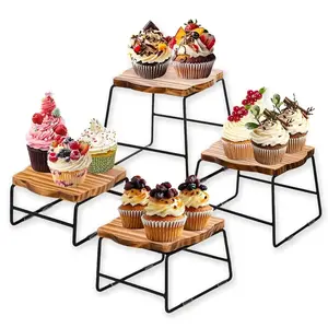 4 Piece Wood Buffet Risers, Dessert Table Risers Food Display Riser, Pizza Pan Riser, Cupcake Stand & Wood Display Risers,