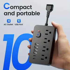 1pc 14-In-1/10-In-1 Power Strip - Overload Protection, 1-Touch Control Switch, 4/8 Spacious AC Outlets, 6 USB Ports (2 Type-C), Short Cord, Wall Mountable - Ideal for Office, Home Use