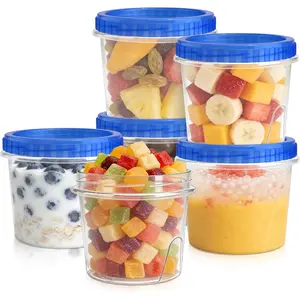 6 Pack Freezer Containers with Screw  , 24 Oz Stackable  Plastic Storage Container, Airtight Plastic  Storage Containers with Twist Top  for  Soup Jello Sauce