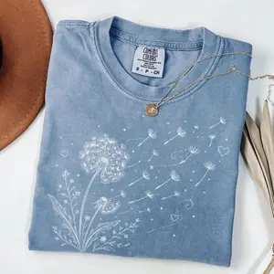 Comfort Colors Dandelion Wildflower T-Shirt, Boho Floral Tshirt, Wish Flower Graphic Tee, Cottagecore Nature Gift, Whimsical Botanical Top