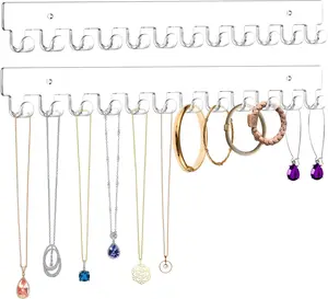 2 Pack Necklace Holder - Hanging Jewelry Organizer, Self-Adhesive, Wall Mount (Clear) Mecnmsa