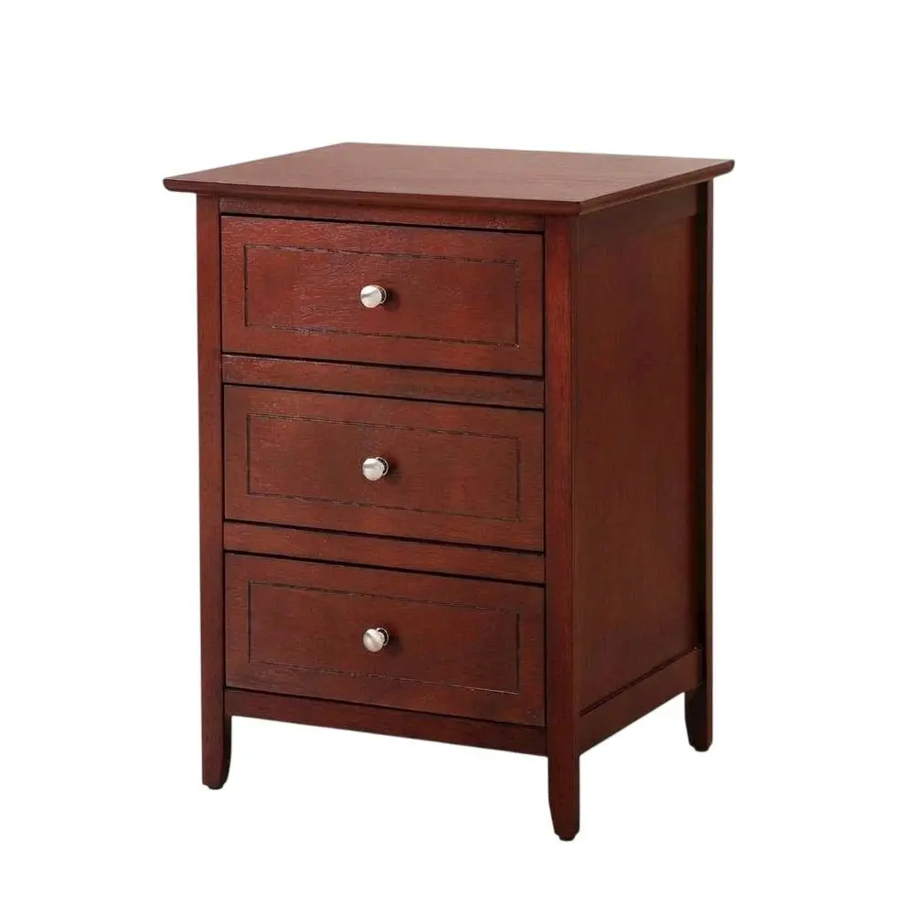 Cherry Wood Transitional Style 3-Drawer Nightstand, 15"w x 19"d x 25"h, Durable Glued-Joint Construction, Smooth Drawers, Solid Finish