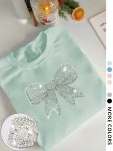Women's Butterfly Pattern Short Sleeve T-Shirt, Sequins Decoration, Casual Fitted Top for All Seasons, Summer Fashion