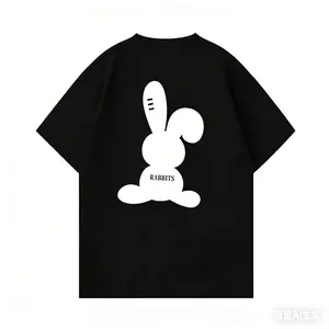 T-Shirt with Black Cartoon Rabbit Pattern, Casual Round Neck Long-Sleeved Top, Women'S Spring And Autumn Clothing summer women oversized tshirt