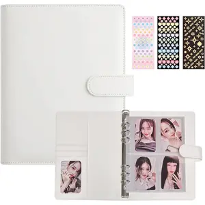 A5 Kpop Photocard Binder with 240 Pockets, Photocard Holder Album with 30 Double Sided Photocard Sleeves Pack, 6 Ring PU Leather Binder Cover, Cute Polaroid Organizer Book (White)