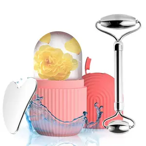 LMMAKE Ice Roller & Facial Massager Set - Reusable Silicone Ice Cube Mold, Stainless Steel Gua Sha, Face Roller for Face, Eyes, Neck to Reduce Puffiness, Calm Skin
