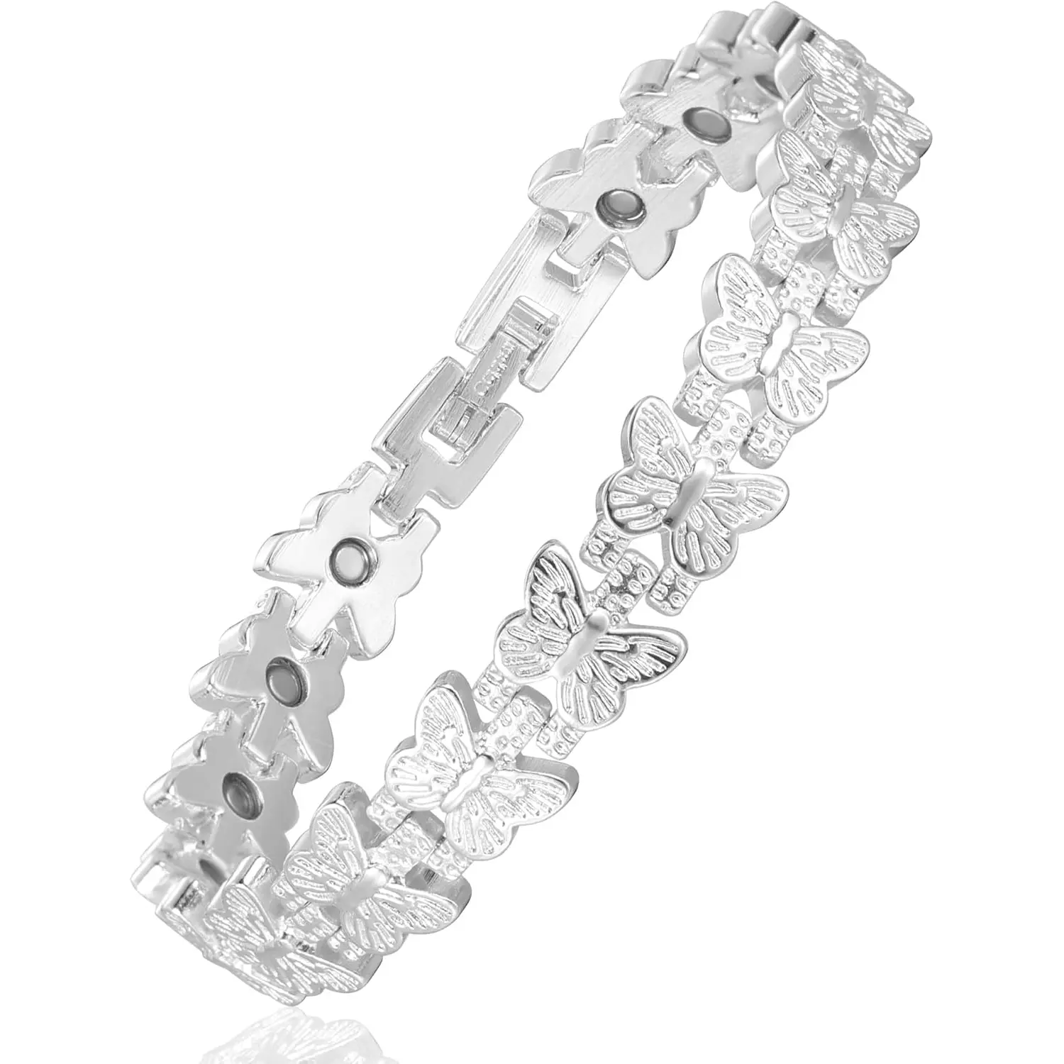 Women's 19cm Alloy-Plated 3D Embossed Butterfly Motif Selfie Accessory - Light Luxury Copper Bangle with Neodymium Magnetic Therapy Pain Relief, Polished Wings, Sparkling Cubic Zirconia, Daily Adjustability, Elegant for Casual/Romance Use with Friends